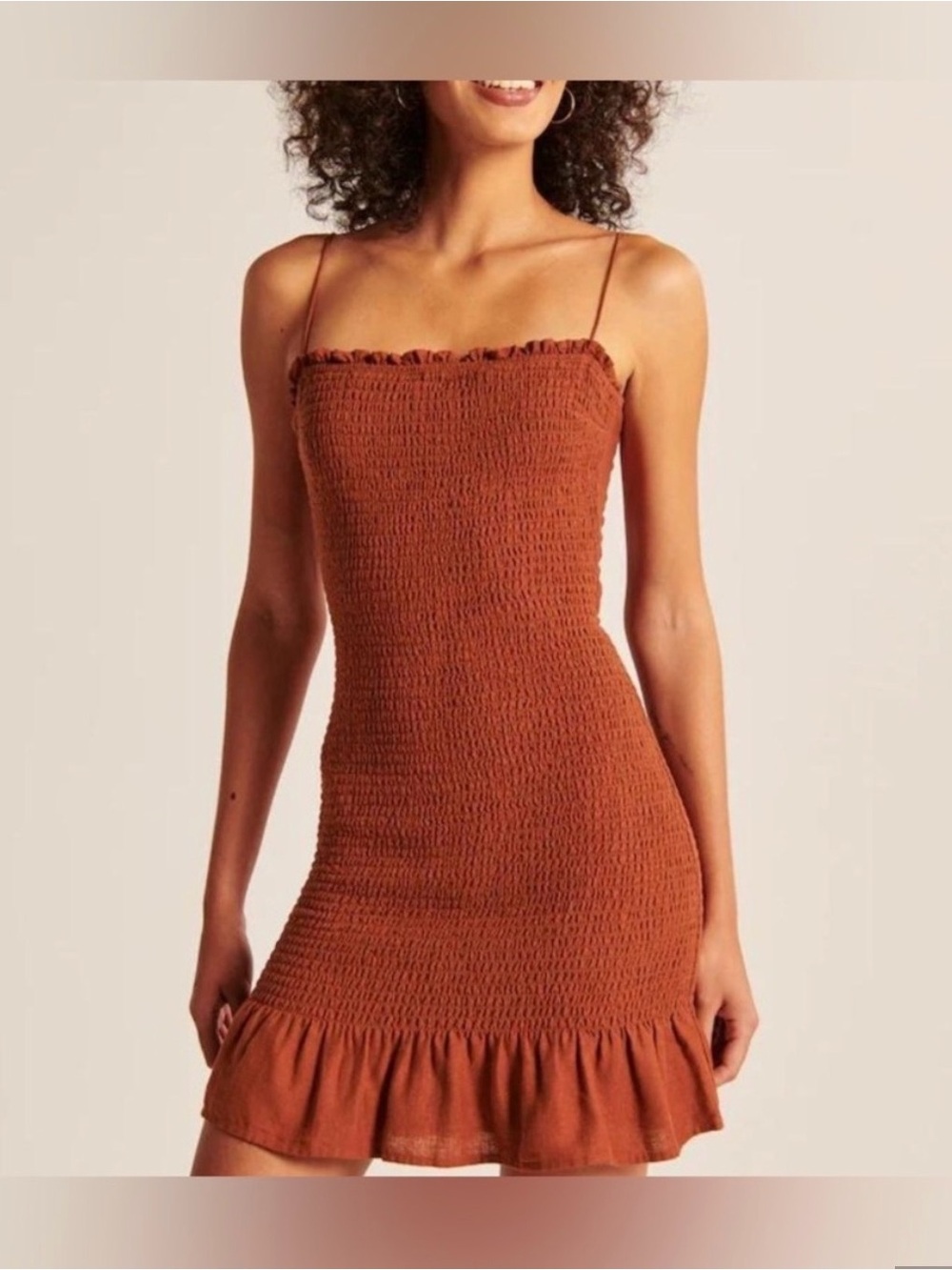 Abercrombie & Fitch Rust Smocked Ruffle Mini Dress- new w/o tags